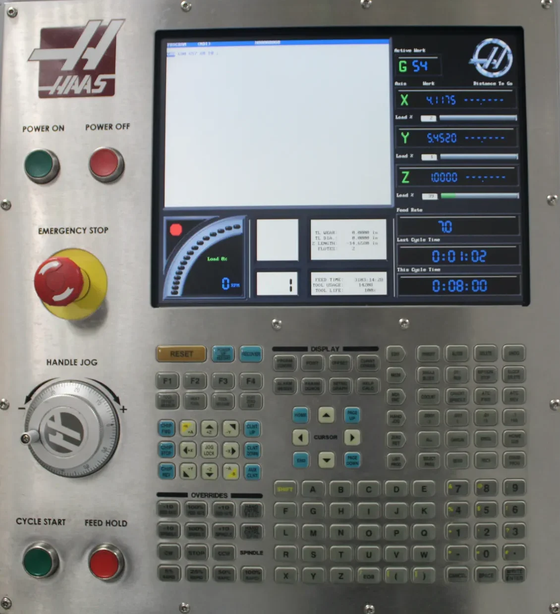 Control panel of a Haas CNC machine used in precision manufacturing.