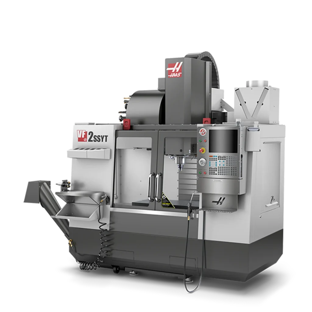 Haas VF-2SSYT vertical CNC machine used for precision manufacturing of complex parts.